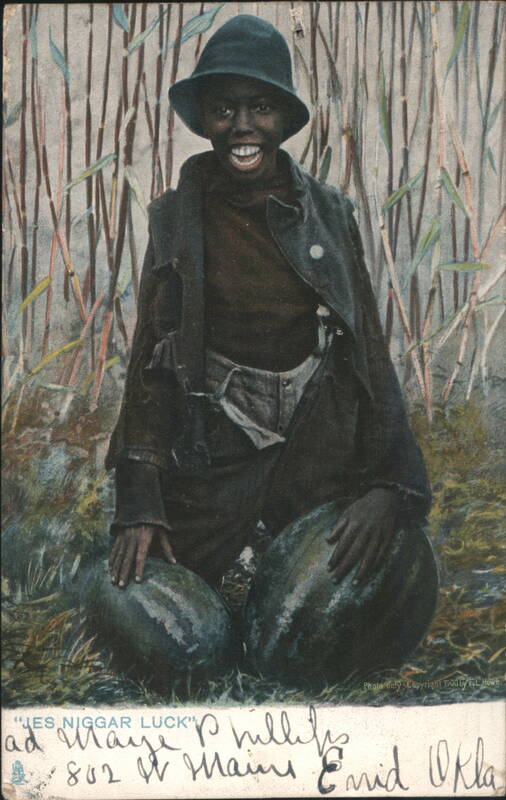 Smiling Black Boy with Watermelons in Field F.L. Howe