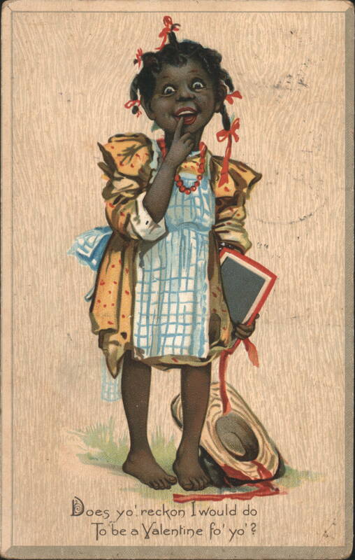 Black Americana Girl Valentine with Chalkboard and Straw Hat