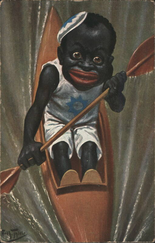 Black Americana Caricature of Child in Canoe, Sailor Hat