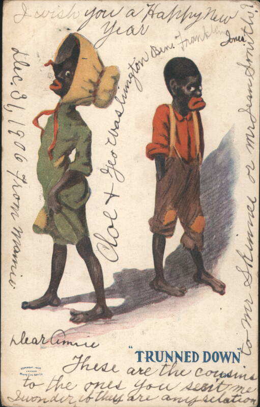 Black Americana Caricature, 'Trunned Down' New Year's Greeting 1906