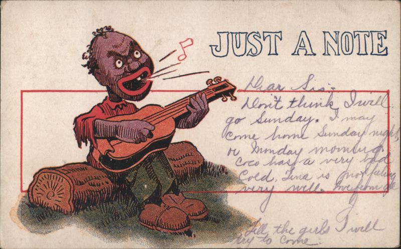 Black Americana Caricature Man Playing Guitar Singing Just a Note