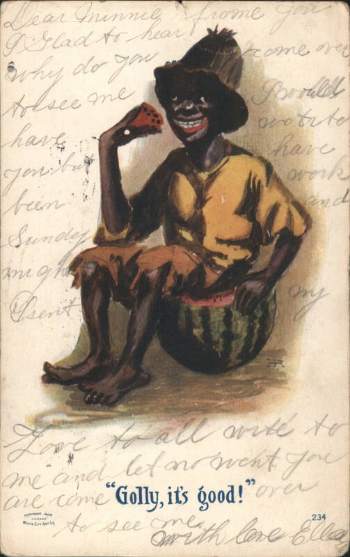 Black Americana Man Eating Watermelon, Golly, it's good!