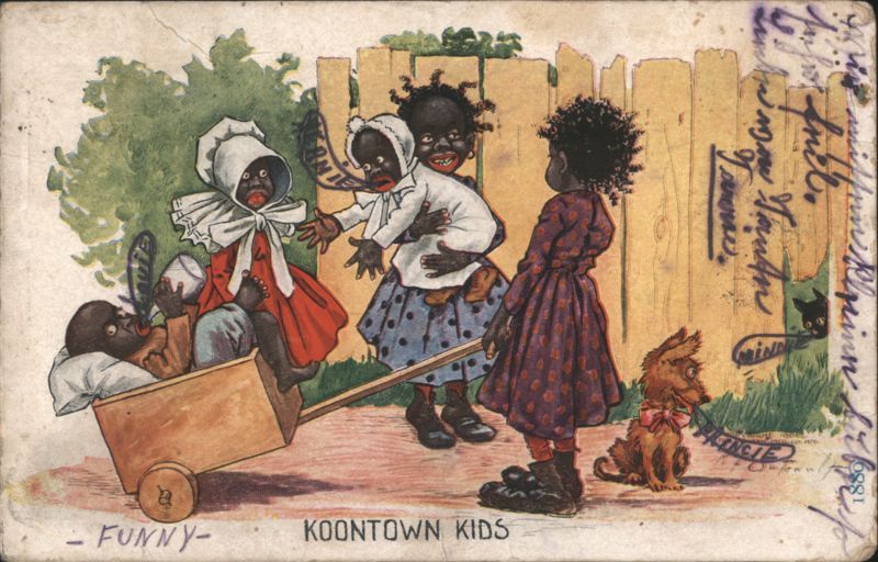 Funny Koontown Kids Playing with Dog Black Americana