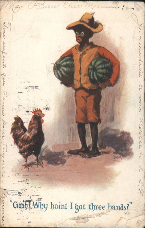 Black Man with Watermelons and Rooster, 'Why haint I got three hands?'