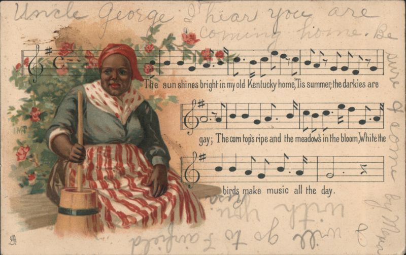 Black Americana Woman Churning Butter, My Old Kentucky Home Song Lyrics