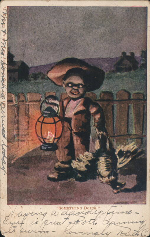 Black Americana Boy with Lantern and Bird, 'Something Doing'
