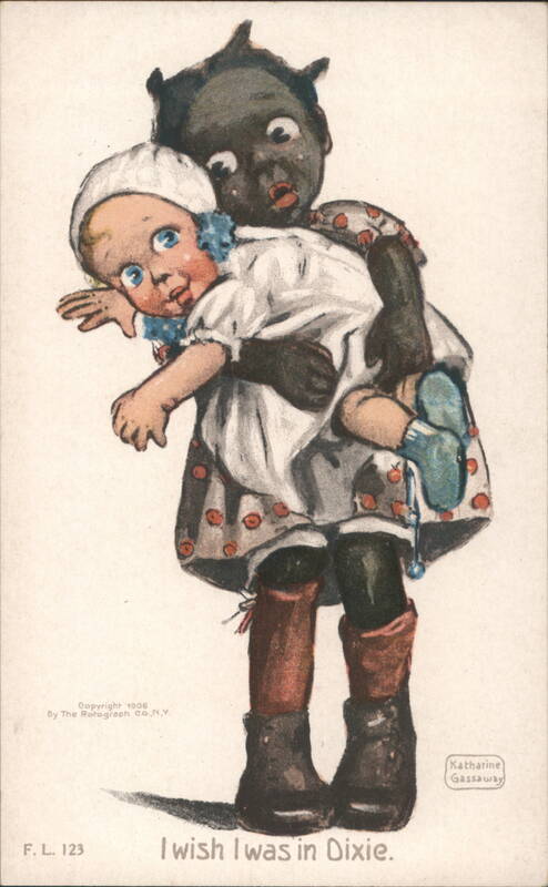 Black Americana Doll Carrying White Doll, 'I wish I was in Dixie'