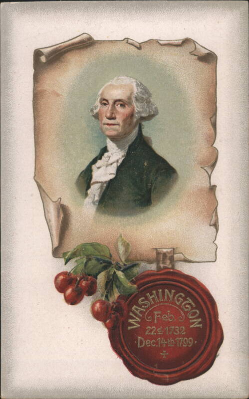 George Washington Portrait with Cherries and Wax Seal, Birth & Death Dates