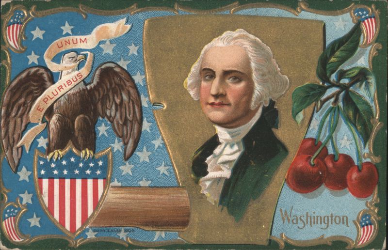 George Washington Portrait with American Eagle, Shield, and Cherries