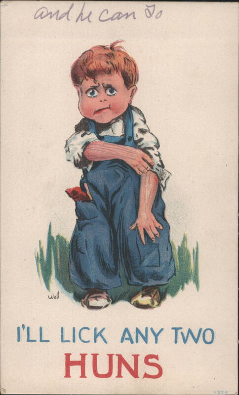 WWI Propaganda Boy 'I'll Lick Any Two Huns' by Wall