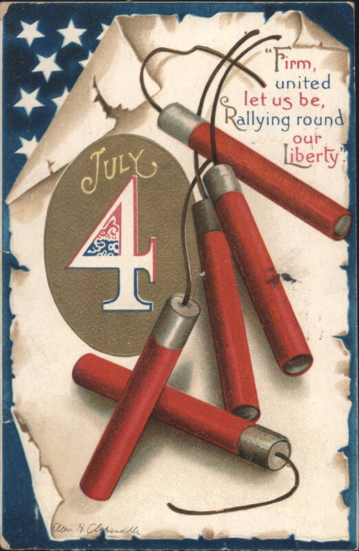 July 4th Firecrackers & Flag with Ellen H. Clapsaddle Art