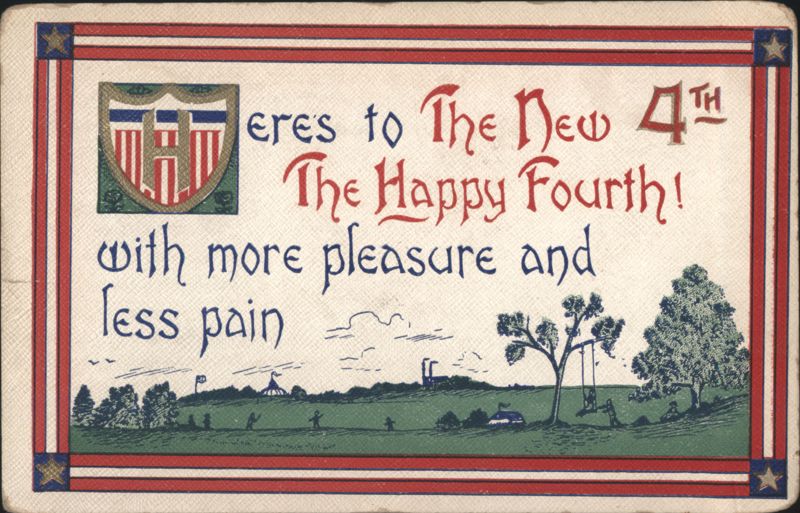 Fourth of July Greeting with Patriotic Shield and Landscape