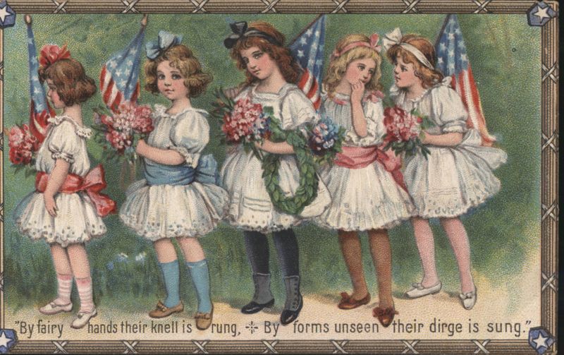 Five Girls with US Flags & Flowers, Decoration Day Series