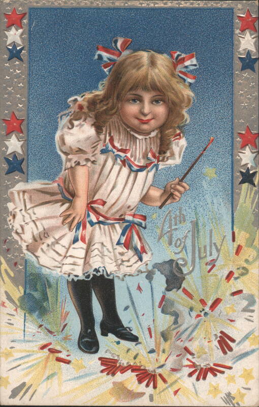 4th of July with Fireworks & Child Patriotic