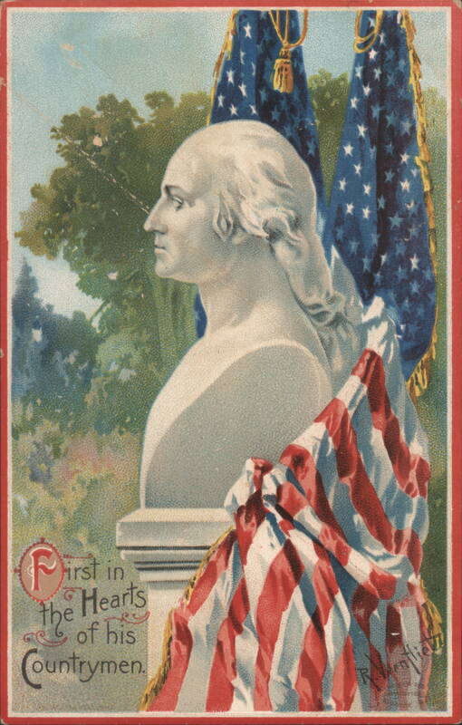 George Washington Bust with American Flags, 'First in the Hearts'
