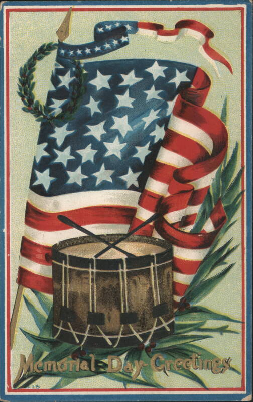 Patriotic American Flag, Drum, and Wreath - Memorial Day Greetings