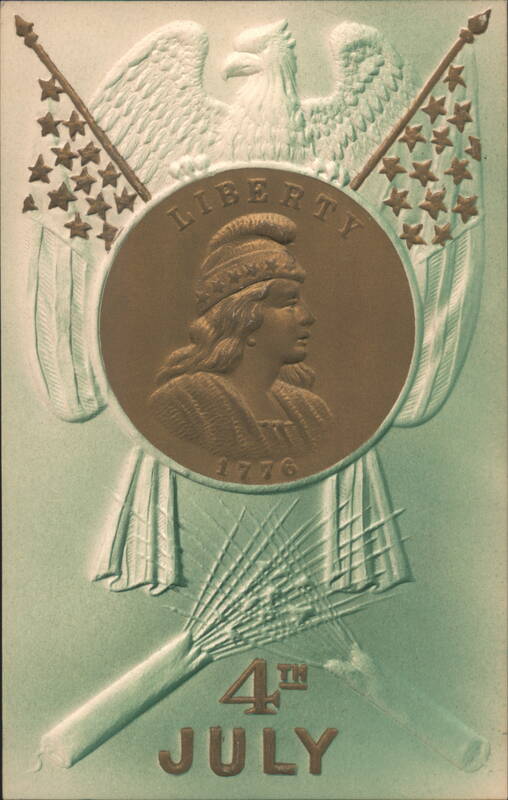 Embossed 4th of July Lady Liberty, Eagle, Flags, and Fasces