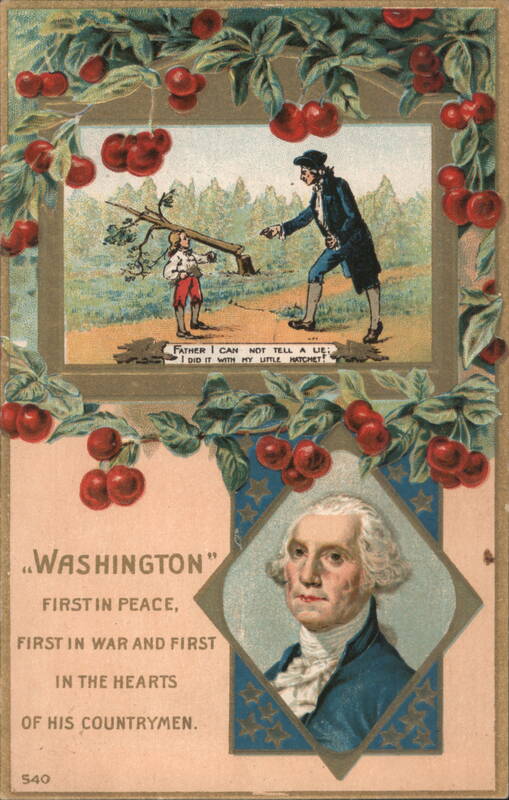 George Washington Cherry Tree Legend & Portrait, Patriotic Quote