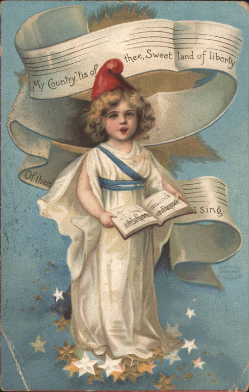 Child in Phrygian Cap Singing 'My Country 'Tis of Thee' with Stars