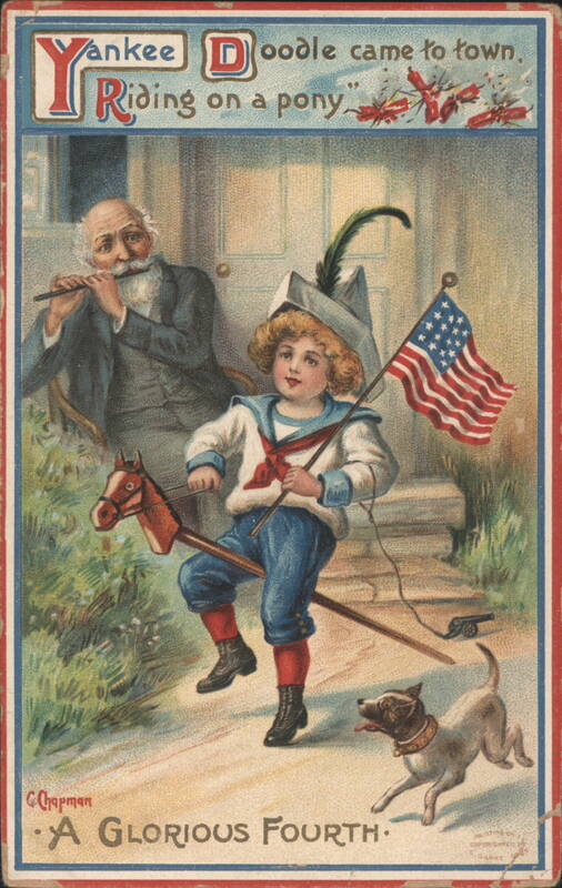 Yankee Doodle Boy on Hobby Horse with American Flag, A Glorious Fourth