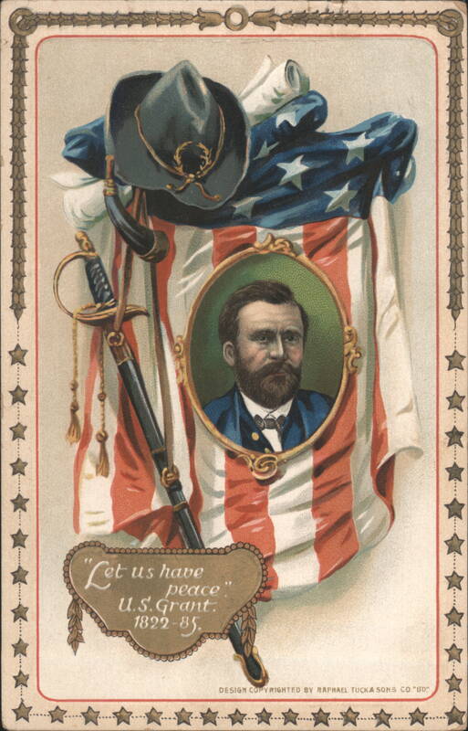 Ulysses S. Grant Portrait with American Flag and Military Accoutrements