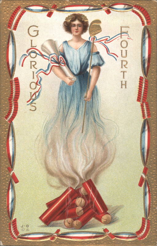 Glorious Fourth Woman with Torch and Firecrackers 4th of July