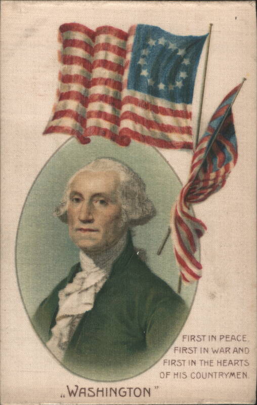 George Washington Portrait with 13-Star US Flag, First in Peace, War