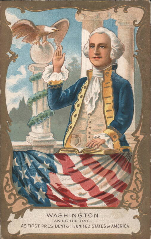 George Washington Taking Oath as First US President, Eagle & Flag