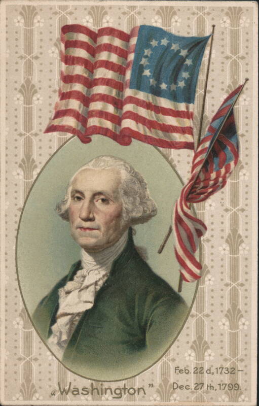 George Washington Portrait with American Flags and Dates