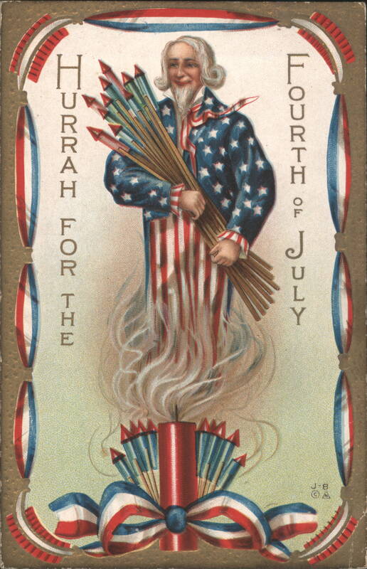 Uncle Sam with Fireworks for Fourth of July J-E 4th of July