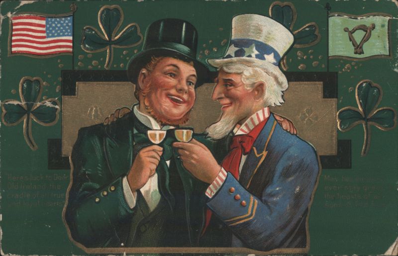 Uncle Sam & Irish Man Toasting, St. Patrick's Day, Irish-American Friendship