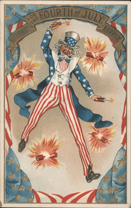 Uncle Sam with Fireworks for Fourth of July Patriotic Celebration