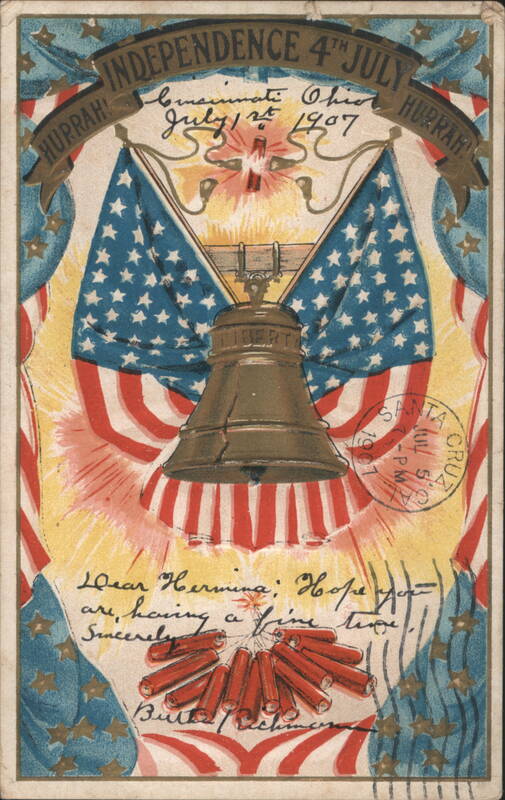 1907 4th of July Liberty Bell & American Flags