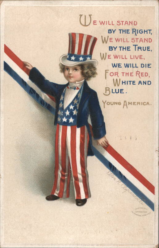 Young Boy Dressed as Uncle Sam with Patriotic Poem