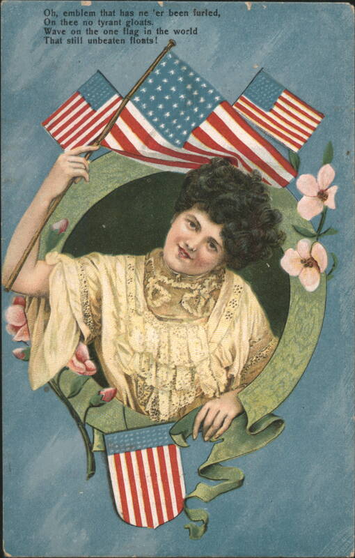 Woman Holding American Flags with Patriotic Poem