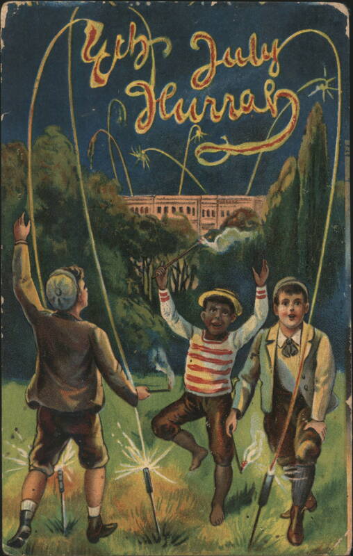 Boys Celebrating 4th of July with Fireworks, 'Ugh July Hurrah!'