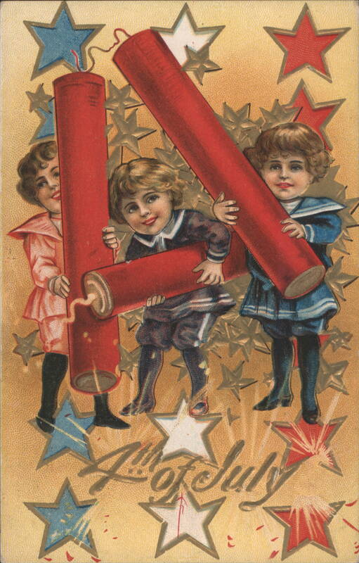 Children with Giant Firecrackers, 4th of July Celebration