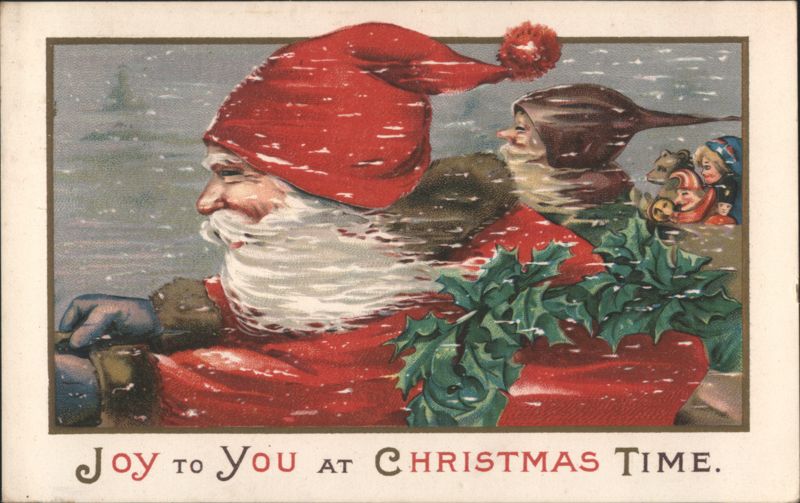 Santa Claus and Children in Sleigh, Christmas Time