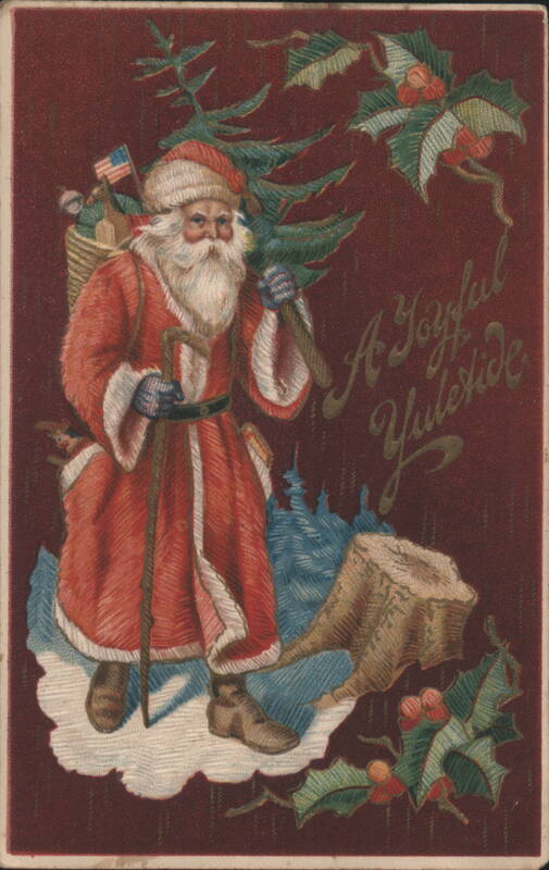Santa Claus with Christmas Tree & American Flag, A Joyful Yuletide