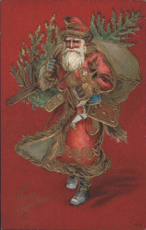 Santa Claus with Christmas Tree & Sack of Toys, A Merry Christmas