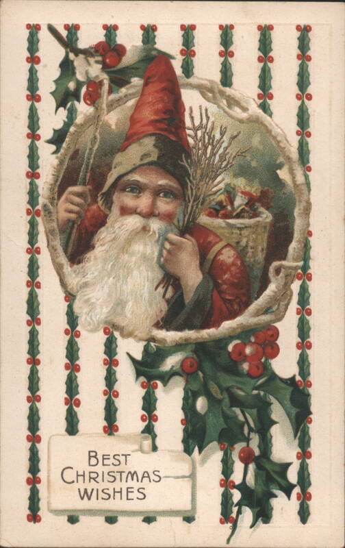 Santa Claus with Holly Wreath and Christmas Wishes