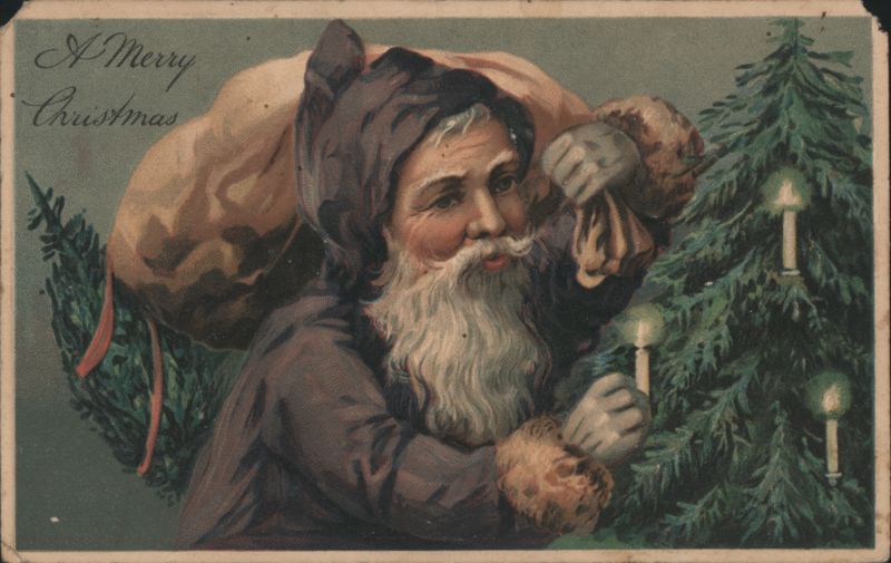Merry Christmas Santa Claus with Candles and Sack
