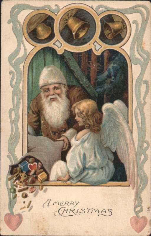 Santa Claus and Angel with Bag of Toys, A Merry Christmas