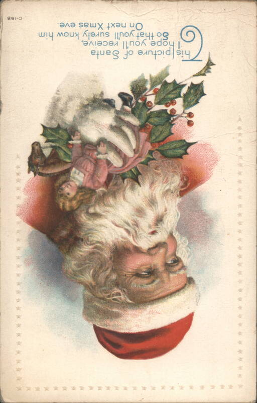 Santa Claus with Child and Holly, Christmas Greeting