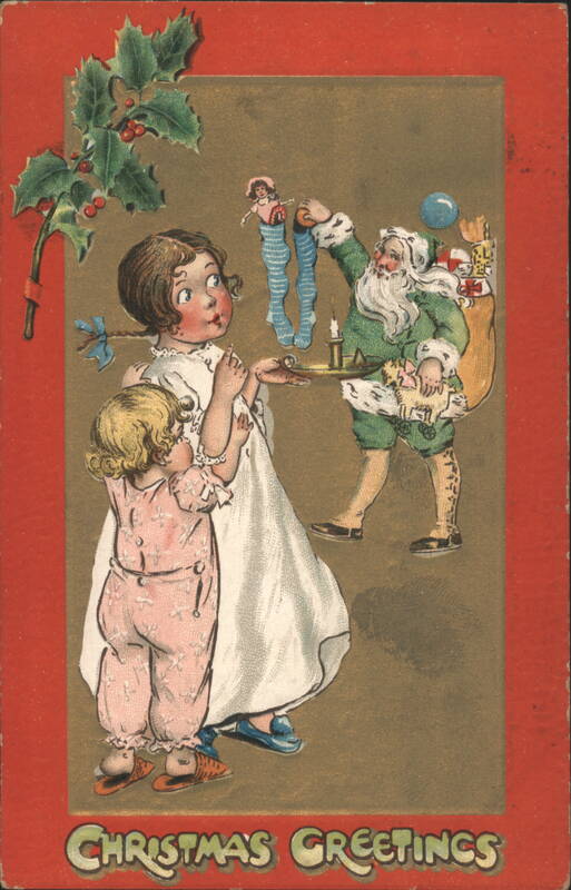 Santa Claus with Children and Christmas Stockings