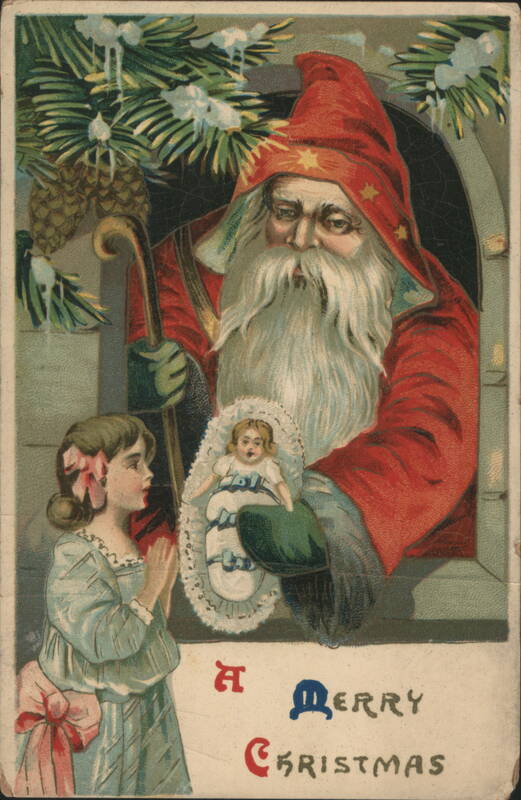 Santa Claus with Girl and Baby, Merry Christmas