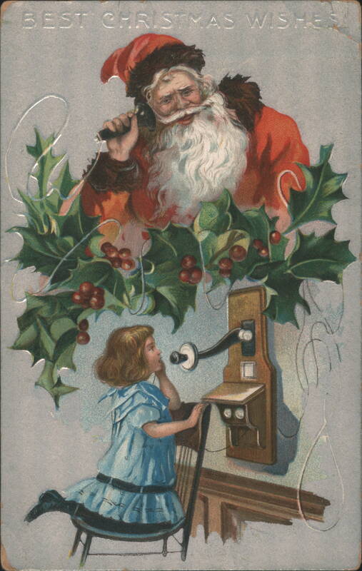 Santa Claus on Telephone with Girl, Best Christmas Wishes