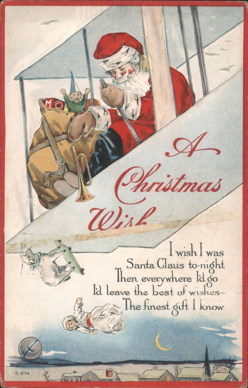 Santa Claus Flying Biplane with Elf, A Christmas Wish