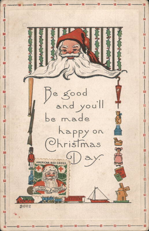 Santa Claus 'Be Good' Christmas Greeting, 1914 Red Cross Stamp