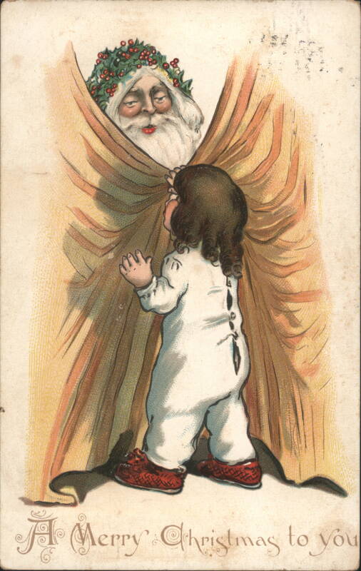 Santa Claus Peeking at Child in Pajamas, A Merry Christmas